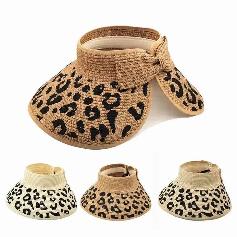 Women Summer Breathable Straw Leopard Print Sun Hats Topless Empty Sun Visor Cap Foldable hat Adjustable Nature Beach Bow Cap
Women Summer Breathable Straw Leopard Print Sun Hats Topless Empty Sun Visor Cap Foldable hat Adjustable Nature Beach Bow Cap