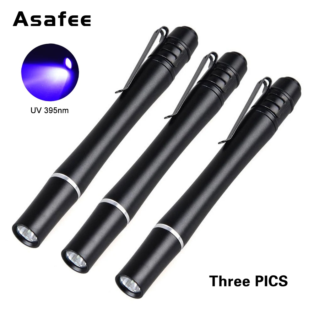 

Asafee 1/3pcs UV Ultra Violet LED Pen Light Pen Lamp LED Flashlight Ultraviolet rays Flashlight torch with Pocket Clip Function