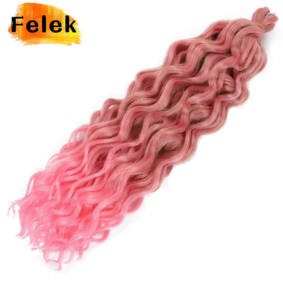 

24inch Ocean Wave Braiding Hair Extensions Crochet Braids Synthetic Hair Afro Curl Ombre Curly Blonde Water Wave Pink For Women