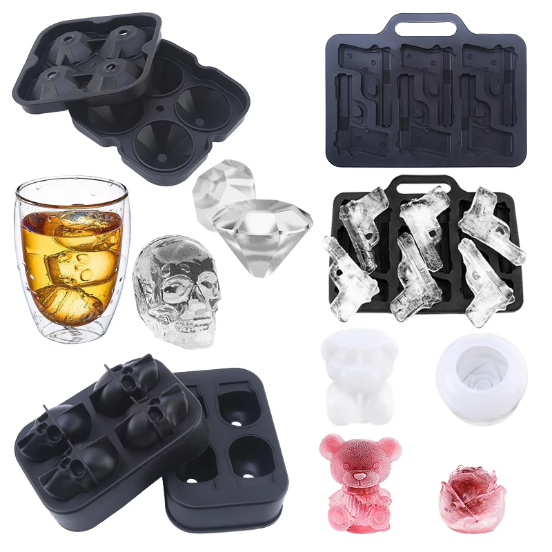 Ice Cube Tray 3D Skull Ice Mold Easy Release Silicone Mold Black Gun Bear Rose Ice Mold for Whiskey Cocktails and Juice Beverage
Ice Cube Tray 3D Skull Ice Mold Easy Release Silicone Mold Black Gun Bear Rose Ice Mold for Whiskey Cocktails and Juice Beverage