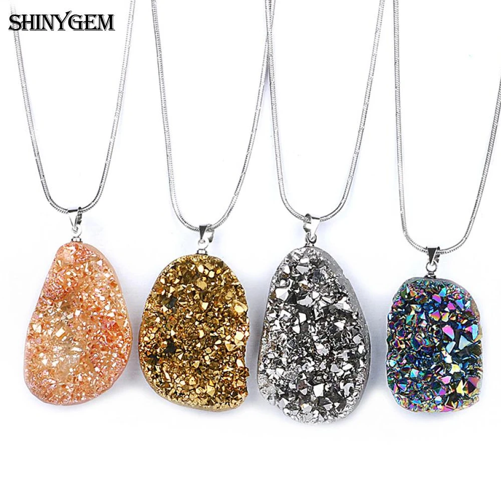 ShinyGem 20*40 мм необычный натуральный кристалл Druzy ожерелье чакра DIY минеральный