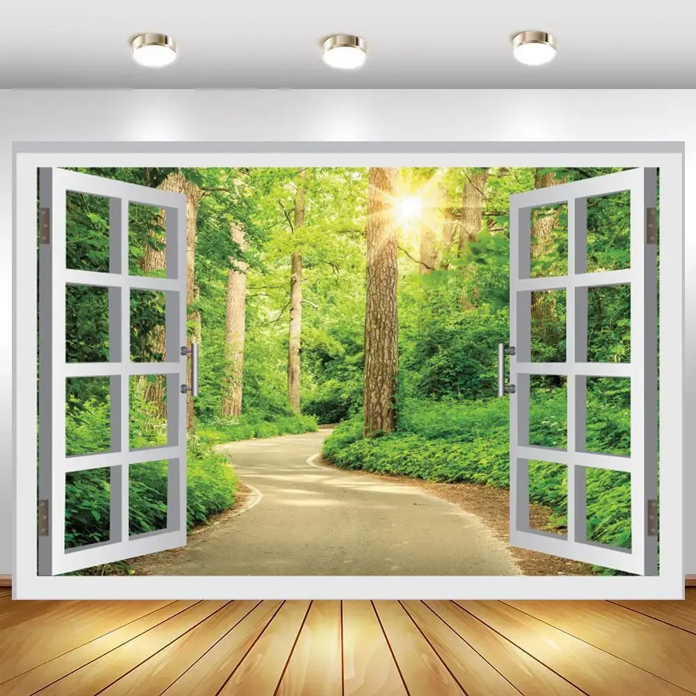

Фон для фотосъемки новорожденных с изображением белого окна зеленого леса солнечного света виниловый постер домашний декор