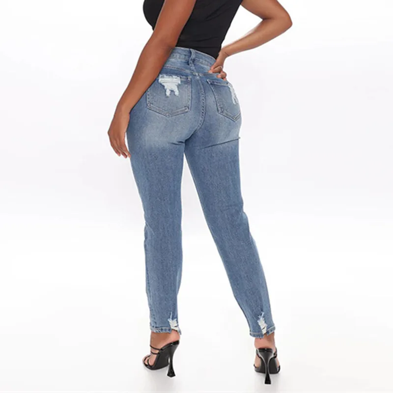 2021 Summer Mid Waist Ripped Spandex Women's Jeans QTN872