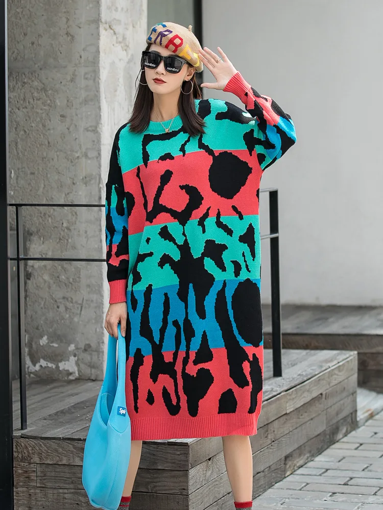 Fashion Tide Women'S Autumn Winter Pullover Sweater Chic Printing O-Neck Mid-Length Casual Mujer Elegent Knitwear Dress Ins
Fashion Tide Women'S Autumn Winter Pullover Sweater Chic Printing O-Neck Mid-Length Casual Mujer Elegent Knitwear Dress Ins