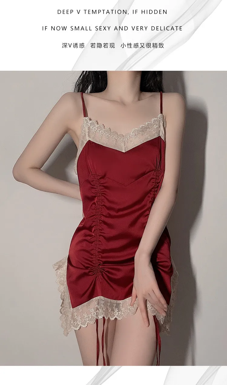 Sexy Lingerie Pure Color Suspender Nightdress Pleated Satin Stitching Lace V-neck Sleeveless Thin Temptation Nightdress
Sexy Lingerie Pure Color Suspender Nightdress Pleated Satin Stitching Lace V-neck Sleeveless Thin Temptation Nightdress