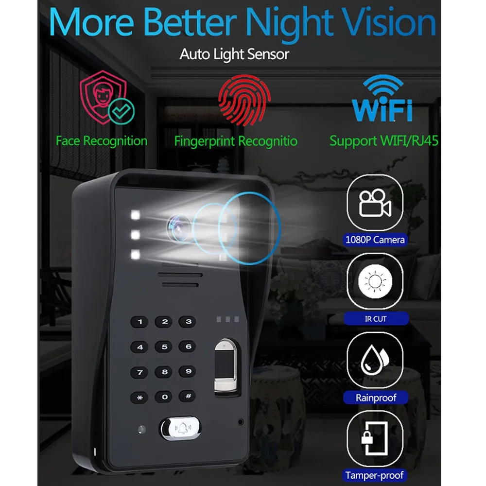 Video Door Phone Wireless WIFI Doorbell IP Intercom System,1080P AHD Camera ,500 fingerprints,500 Face Recognition unlock
Video Door Phone Wireless WIFI Doorbell IP Intercom System,1080P AHD Camera ,500 fingerprints,500 Face Recognition unlock