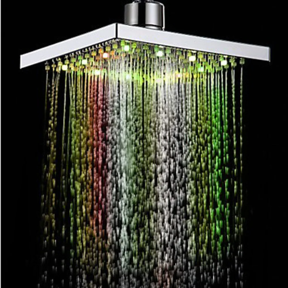 8-inch Multi-color Changing LED Light Square Shaped Water Shower Nozzle 
8-inch Multi-color Changing LED Light Square Shaped Water Shower Nozzle