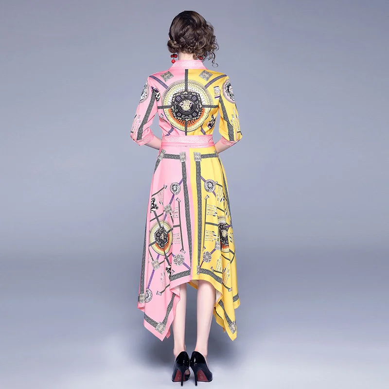European And American Women's Contrast Color Dress V-neck Irregular Shirt Dress High Quality Baroque Print Dress Vestidos
European And American Women's Contrast Color Dress V-neck Irregular Shirt Dress High Quality Baroque Print Dress Vestidos