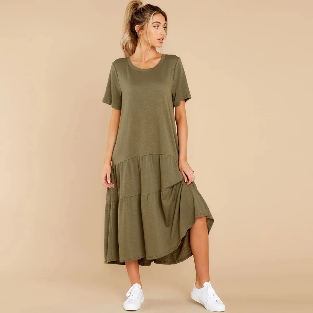 Spring Summer Casual Loose Midi Dress 2021 Women Solid Color Fashion Ruffles Design O-Neck Short Sleeve Holiday Vestidos Female
Spring Summer Casual Loose Midi Dress 2021 Women Solid Color Fashion Ruffles Design O-Neck Short Sleeve Holiday Vestidos Female