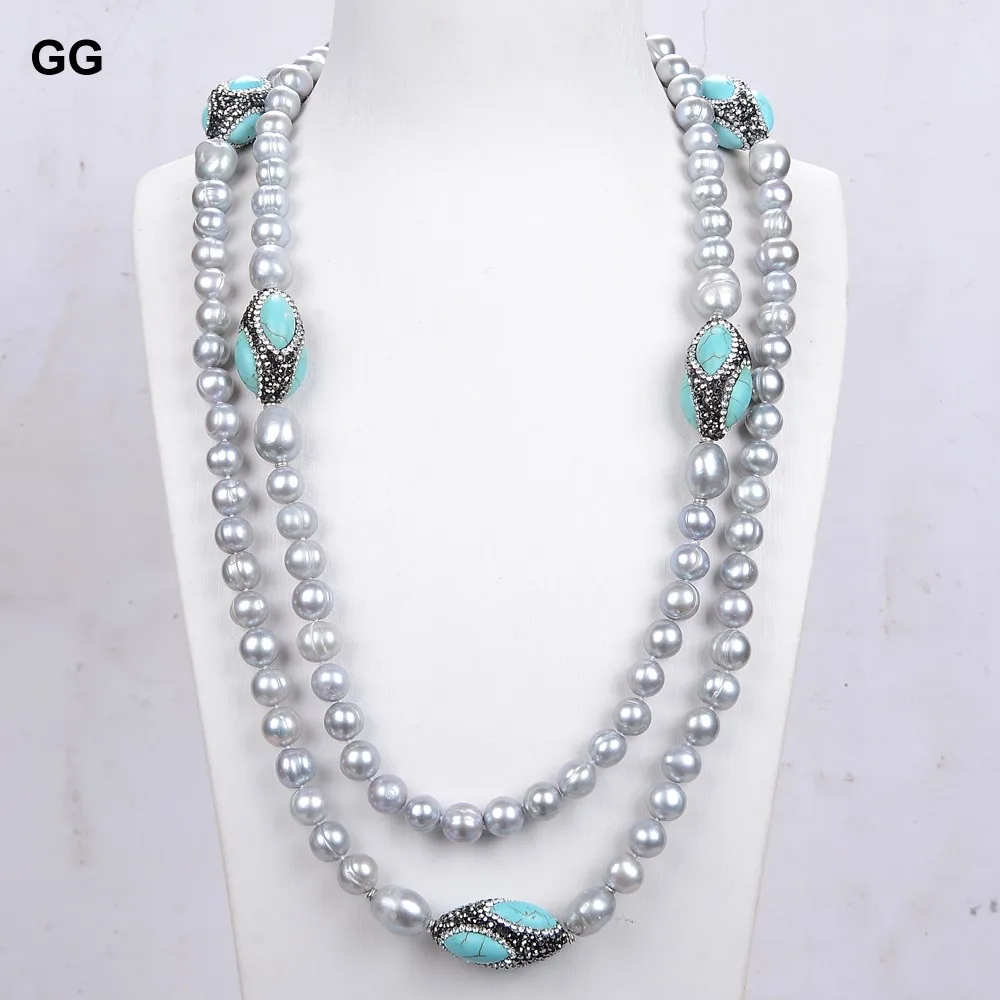 GG Jewelry Natural Gray Keshi Pearl Blue Turquoises Oval Nugget CZ Paved Long Necklace For Women Lady Fashion Jewelry Gift
GG Jewelry Natural Gray Keshi Pearl Blue Turquoises Oval Nugget CZ Paved Long Necklace For Women Lady Fashion Jewelry Gift