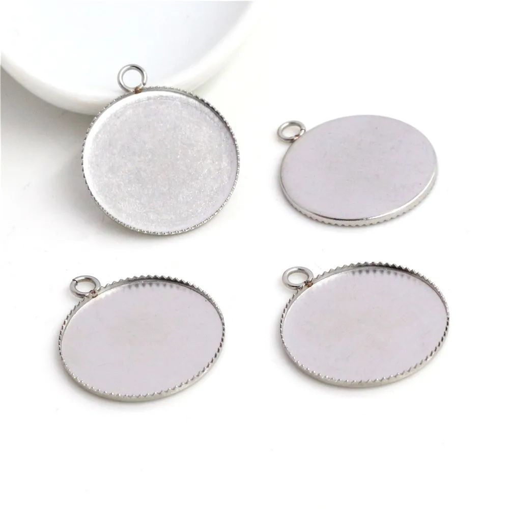 

( No Fade ) 10/20pcs 18mm 20mm 25mm Inner Size Stainless Steel Simple Style Cabochon Base Cameo Setting Charms Pendant Tray