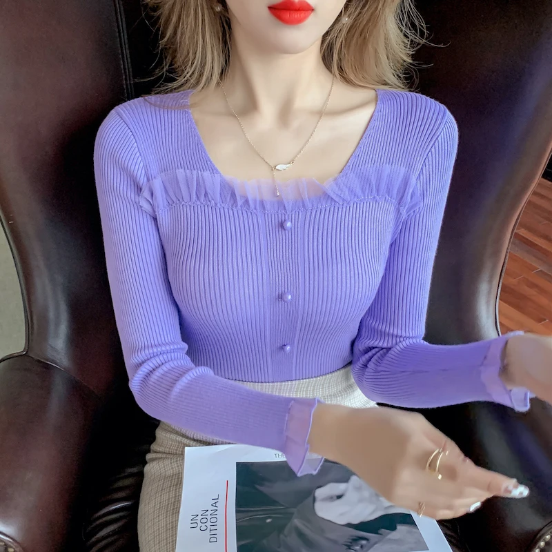 Black White Purple Lace Korean Style Fashion Pullovers For Women'S Ladies Autumn Winter 2021 Clothing Sweater Tops Blouse Female
Black White Purple Lace Korean Style Fashion Pullovers For Women'S Ladies Autumn Winter 2021 Clothing Sweater Tops Blouse Female