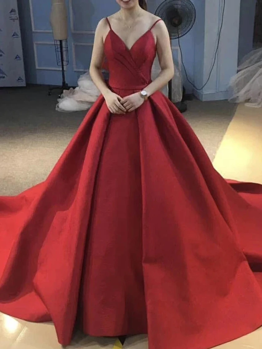 Sexy Ball Gown Prom Dresses Vestidos De Festa Spaghetti Straps V Neck Long Train Backless Satin Formal Party Dress
Sexy Ball Gown Prom Dresses Vestidos De Festa Spaghetti Straps V Neck Long Train Backless Satin Formal Party Dress