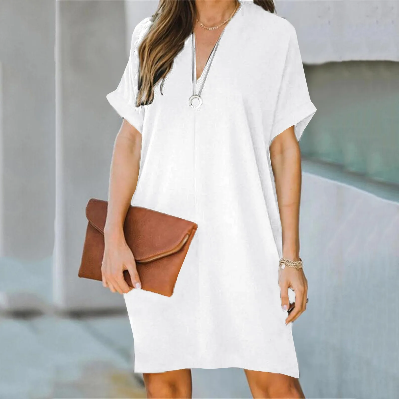 Open Back Lace Shirt Dress Women Summer Lace Up V Neck Knee Length Dress Short Sleeve Casual Loose Solid Tee Shirt Dress 40#
Open Back Lace Shirt Dress Women Summer Lace Up V Neck Knee Length Dress Short Sleeve Casual Loose Solid Tee Shirt Dress 40#