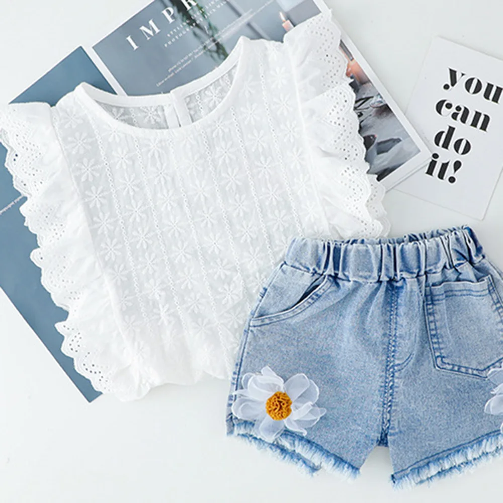 Kids Girls Flowers Summer Clothing Sets 2021 NEW Newborn Girl Sleeveless Vest And Denim Shorts Outfits Toddler Baby Clothes
Kids Girls Flowers Summer Clothing Sets 2021 NEW Newborn Girl Sleeveless Vest And Denim Shorts Outfits Toddler Baby Clothes