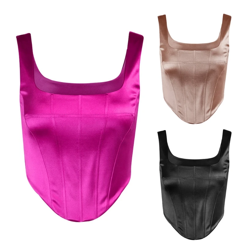 094B Women's Satin Sling Vest Top Boned Overbust Body Shaper Bustier Cover The Fat With Straps Full Bust Square Collar
094B Women's Satin Sling Vest Top Boned Overbust Body Shaper Bustier Cover The Fat With Straps Full Bust Square Collar