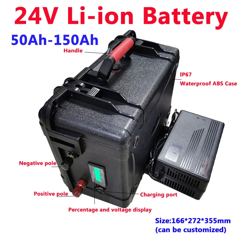 IP67 Водонепроницаемый 24V 50Ah 60Ah 80Ah 100Ah 120Ah 150Ah литий-ионный аккумулятор с BMS для лодка