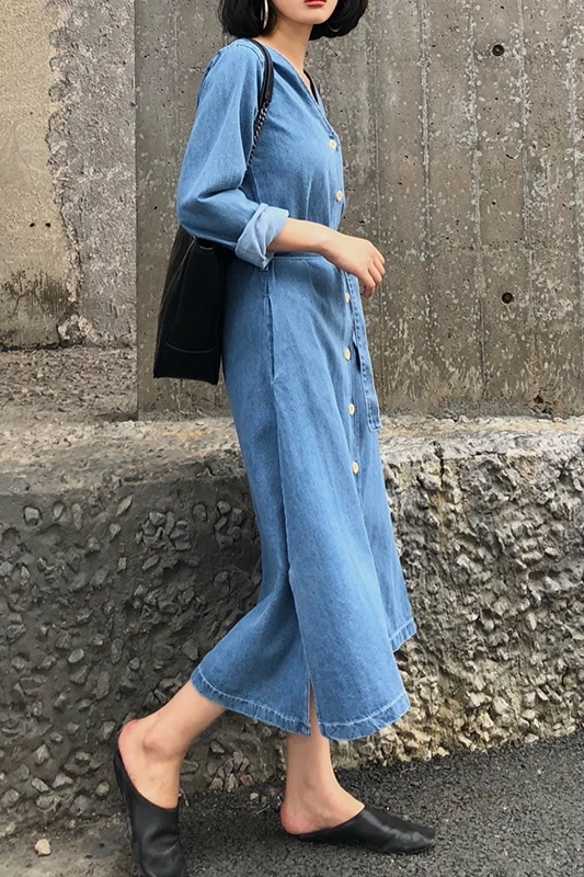COIGARSAM Full Sleeve Women dress New Spring Summer V-Neck Dresses Cowboy Blue 2912
COIGARSAM Full Sleeve Women dress New Spring Summer V-Neck Dresses Cowboy Blue 2912
