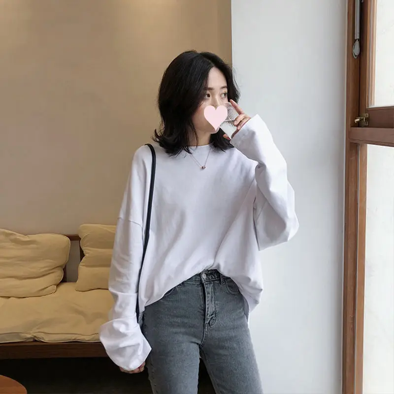 Long-sleeved T-shirt Women 2022 Spring And Autumn White Bottoming Shirt Korean Style Lazy Loose All-match Solid Color Top
Long-sleeved T-shirt Women 2022 Spring And Autumn White Bottoming Shirt Korean Style Lazy Loose All-match Solid Color Top