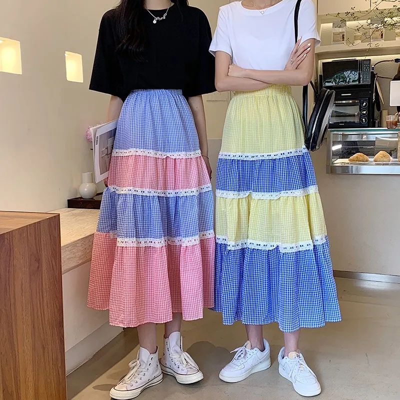 Long Skirt Womens Lace Colour Plaid Colorblock Elastic High Waist Skirt Ladies A-line Harajuku Jupe Casual Midi Skirts Women
Long Skirt Womens Lace Colour Plaid Colorblock Elastic High Waist Skirt Ladies A-line Harajuku Jupe Casual Midi Skirts Women