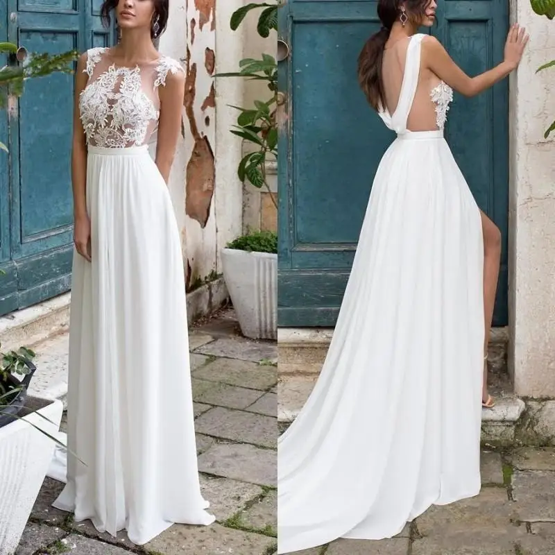 Wedding Dress Bridal Dresses Beach Chiffon Wedding Gowns Illusion Back A Line Simple Lace Appliques Vestido De Noiva Casamento
Wedding Dress Bridal Dresses Beach Chiffon Wedding Gowns Illusion Back A Line Simple Lace Appliques Vestido De Noiva Casamento