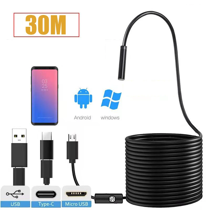 New 30M HD endoscope camera 2 megapixel IP67 visual device wire connection mobile phone tablet 8LED illuminated hose endoscope
New 30M HD endoscope camera 2 megapixel IP67 visual device wire connection mobile phone tablet 8LED illuminated hose endoscope