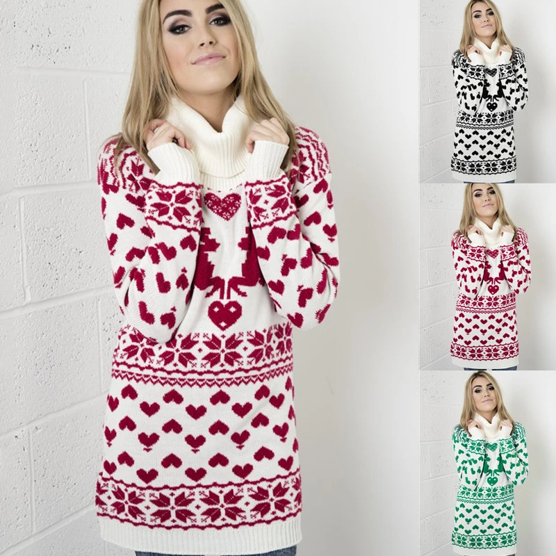 Women's Turtleneck Elk Love Sweater Dress Christmas Sweater Dress Long Sleeve Mock Neck Elk Heart Print Knit Pullover Dress
Women's Turtleneck Elk Love Sweater Dress Christmas Sweater Dress Long Sleeve Mock Neck Elk Heart Print Knit Pullover Dress