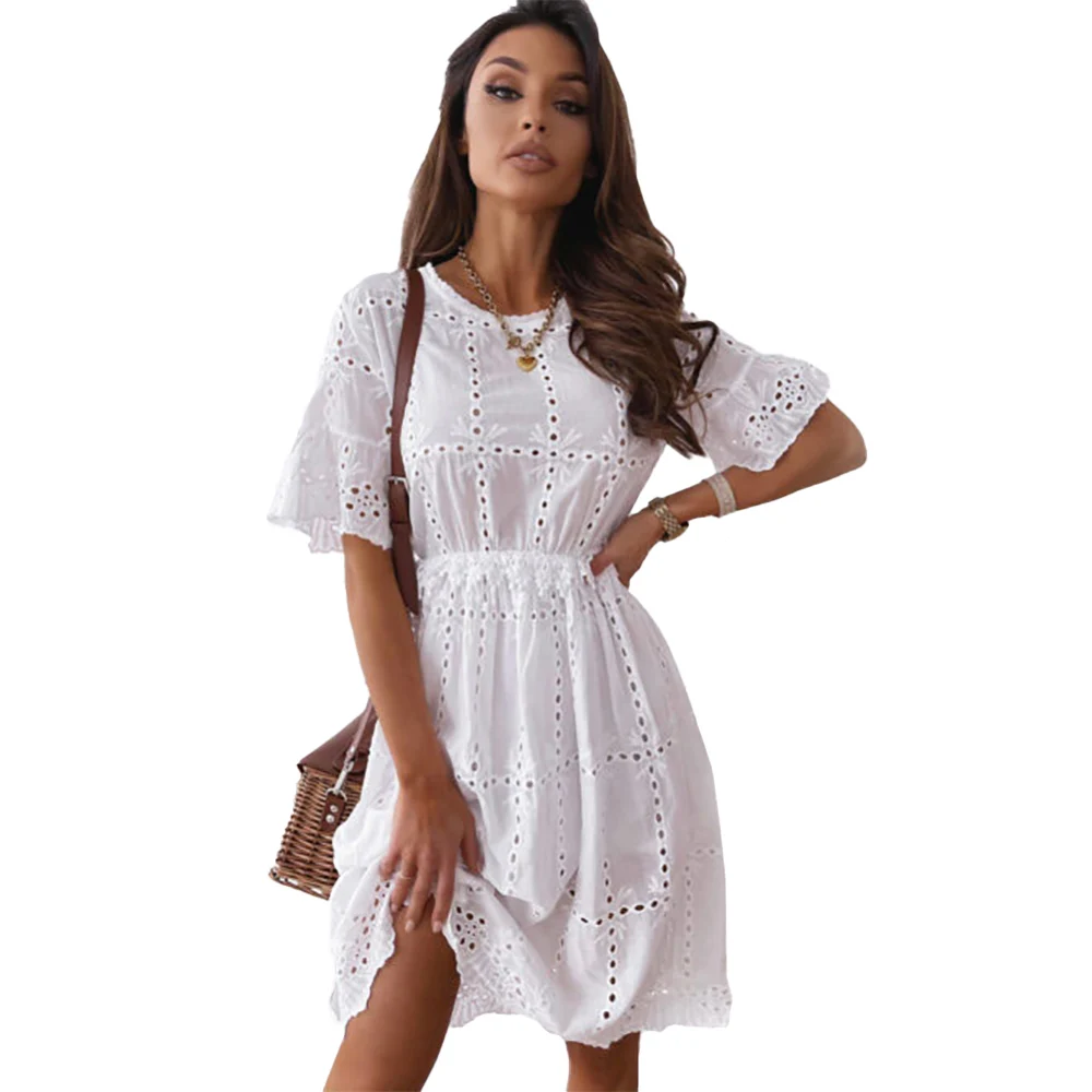 White Women Short Sleeve Plus SIize Dress Hollow Out Embroidery Short Sleeve Casual Dress Flare Sleeve O-Neck Mini Sundress D30
White Women Short Sleeve Plus SIize Dress Hollow Out Embroidery Short Sleeve Casual Dress Flare Sleeve O-Neck Mini Sundress D30