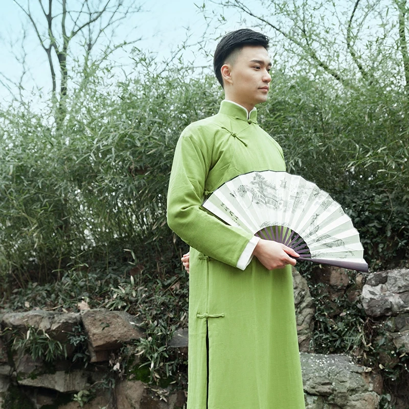 Traditional Chinese clothing green robe costume men cotton and linen gown Chinese performance costumes cross talk costume
Traditional Chinese clothing green robe costume men cotton and linen gown Chinese performance costumes cross talk costume