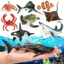 Ocean Sea Life Animals Shark Crab Whale Shark Turtle Model Action Figures PVC Figurines Underwater World Simulation Models Toys