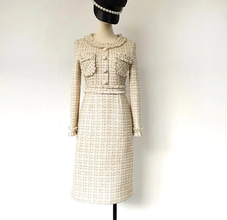 New 2021 Fall women's long sleeve plaid tweed high quality slim fit pockets pencil dress A576
New 2021 Fall women's long sleeve plaid tweed high quality slim fit pockets pencil dress A576