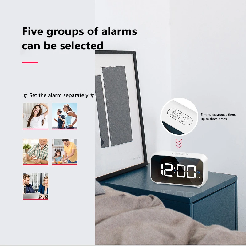 New LED Mirror Alarm Clock Sound-Activated Clock Rechargeable Bedside Music Clock Dual Alarms With Snooze Function Voice Control
New LED Mirror Alarm Clock Sound-Activated Clock Rechargeable Bedside Music Clock Dual Alarms With Snooze Function Voice Control