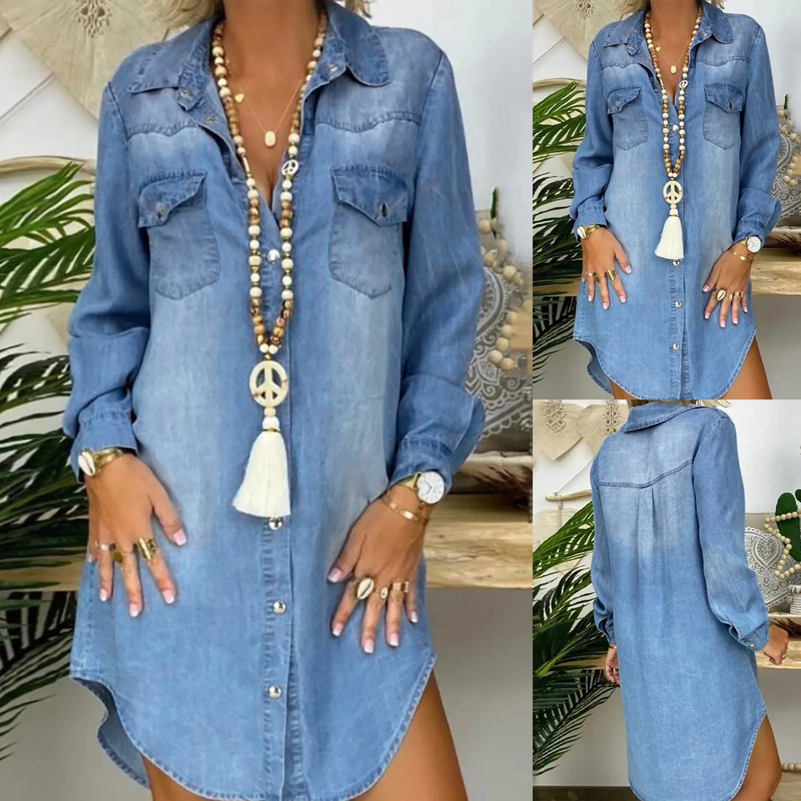Women's Dress 2021 Hot Sale Women's Autumn Fashion Casual Pocket Long Sleeve Button Loose Denim Shirt Dress Fashion Droshi 
Women's Dress 2021 Hot Sale Women's Autumn Fashion Casual Pocket Long Sleeve Button Loose Denim Shirt Dress Fashion Droshi