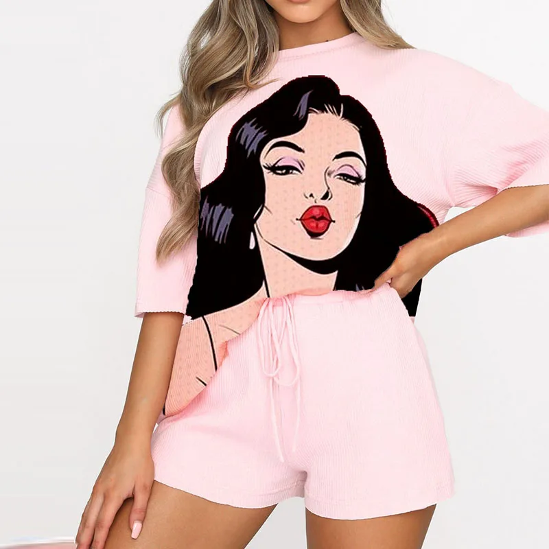 Women Summer Loose 2 Piece Sets Fashion O-neck Tops + Hight Waist Drawstring Shorts Casual Sportswear cute Suit For Woman
Women Summer Loose 2 Piece Sets Fashion O-neck Tops + Hight Waist Drawstring Shorts Casual Sportswear cute Suit For Woman