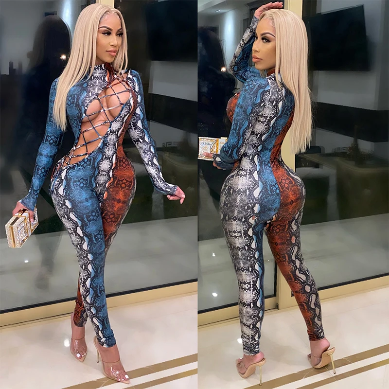 New Snake Print Bodycon Jumpsuits Women Sexy O Neck Hollow Out Lace Up Skinny Rompers Fashion Long Sleeve Bandage Bodysuit Club
New Snake Print Bodycon Jumpsuits Women Sexy O Neck Hollow Out Lace Up Skinny Rompers Fashion Long Sleeve Bandage Bodysuit Club