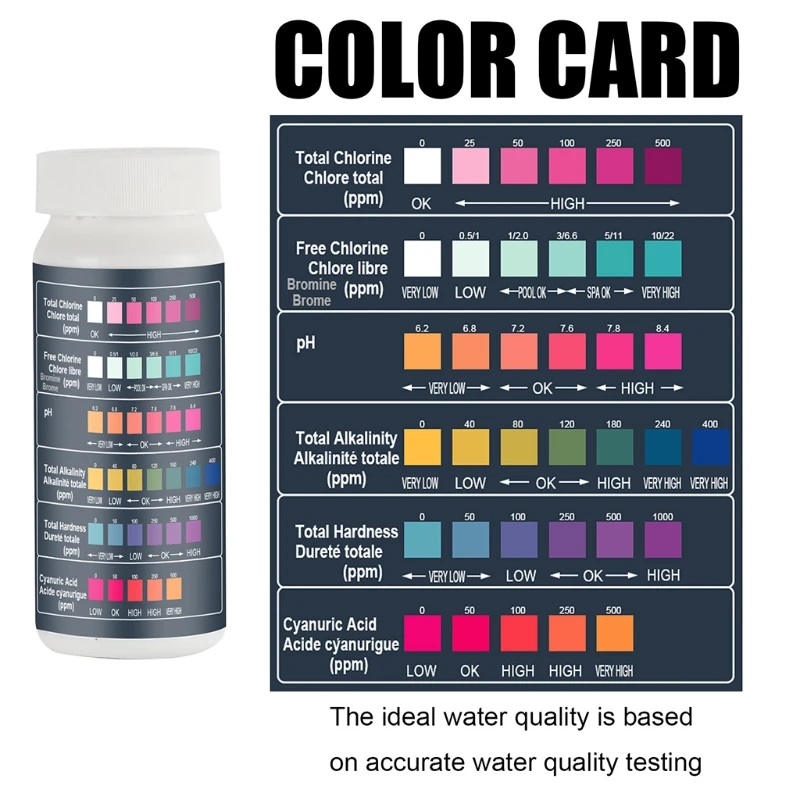 50PCS 6in1 Water Quality Test Strips Chlorine Bromine pH Alkalinity Hardness Cyanuric Acid Water Test Tool
50PCS 6in1 Water Quality Test Strips Chlorine Bromine pH Alkalinity Hardness Cyanuric Acid Water Test Tool