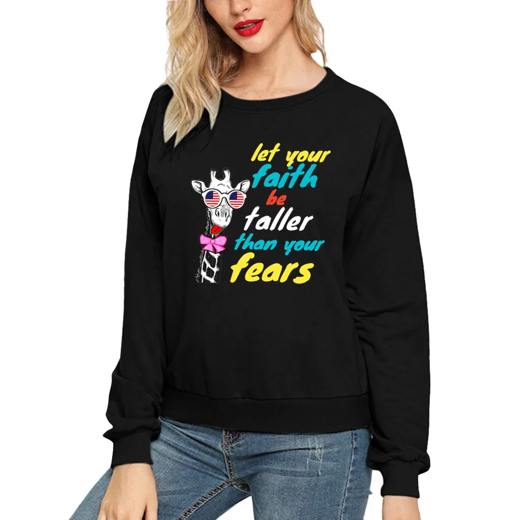 Faith Giraffe Fun Pattern Printed Long Sleeve Tops Round Neck Sweatershirt Letter Printing Sweatshirt Women
Faith Giraffe Fun Pattern Printed Long Sleeve Tops Round Neck Sweatershirt Letter Printing Sweatshirt Women
