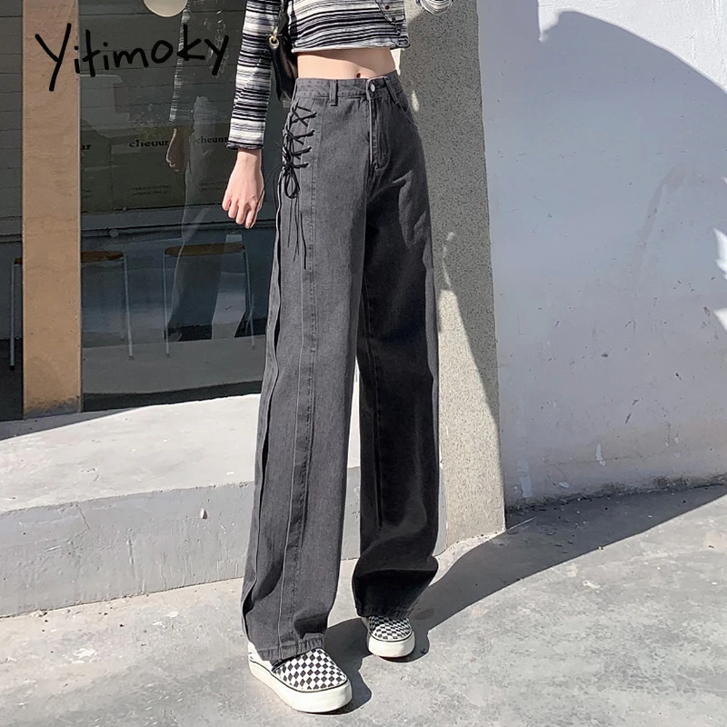 Женские джинсы Yitimoky, шикарные прямые джинсовые брюки с завязками и высокой талией, широкие Длинные свободные удобные весенние брюки
Женские джинсы Yitimoky, шикарные прямые джинсовые брюки с завязками и высокой талией, широкие Длинные свободные удобные весенние брюки