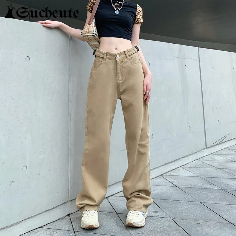 SUCHCUTE Kahaki Denim Trousers Women Hight Waist Casual Baggy Jeans Streetwear Fashion Girls Korean Wide Leg Pants Harajuku 90s
SUCHCUTE Kahaki Denim Trousers Women Hight Waist Casual Baggy Jeans Streetwear Fashion Girls Korean Wide Leg Pants Harajuku 90s