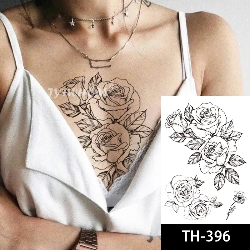 

Peony Temporary Tattoo Sticker Plum Blossom Leaf Flash Waterproof Tattoos Female Black Henna Minimalist Body Art Fake Tattoo Men