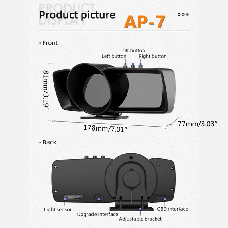 27RA HUD Head Up OBD2+GPS Smart Dashboard Display Monitoring 9 Interfaces 
27RA HUD Head Up OBD2+GPS Smart Dashboard Display Monitoring 9 Interfaces