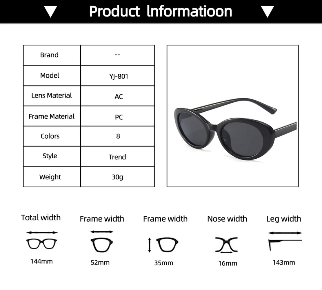 Vintage Small Oval Round Sunglasses Women Brand Designer Plastic Frame Male Black White Mirror Streetwear Fashion Sun Glasses
Vintage Small Oval Round Sunglasses Women Brand Designer Plastic Frame Male Black White Mirror Streetwear Fashion Sun Glasses
