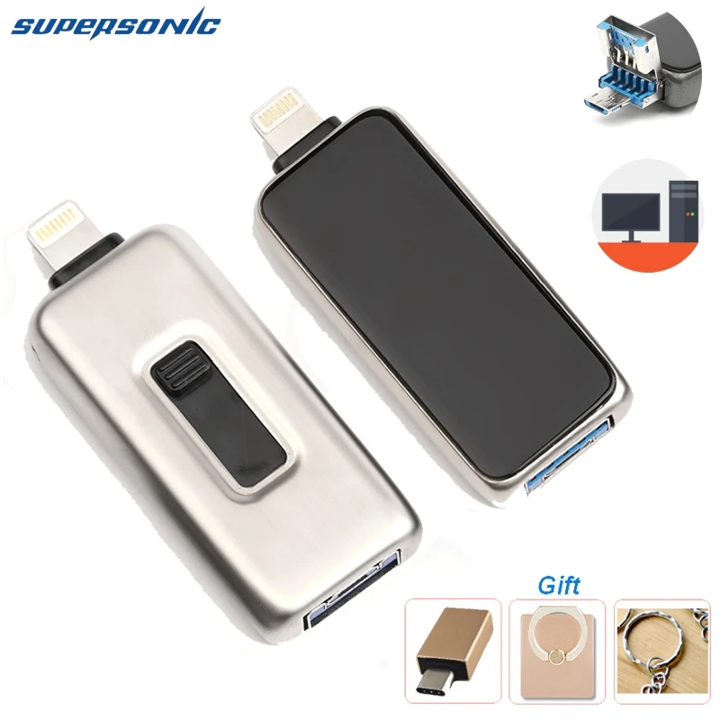 USB флэш накопитель для iPhone X/8/7 Plus/6 Plus/6s/5/SE/iPad 3 в 1 металлический n Стекло OTG флеш USB3.0