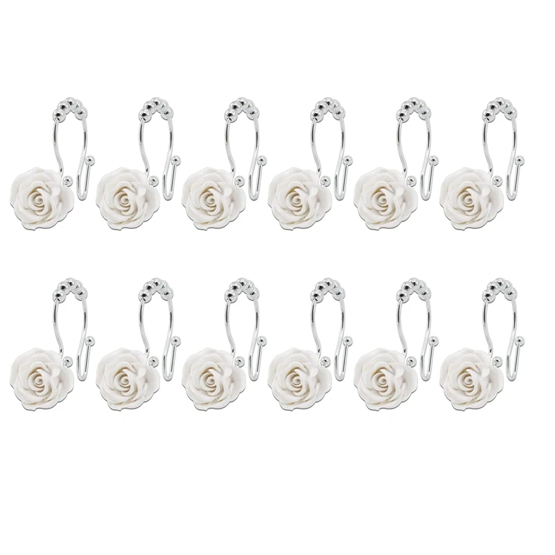 12Pcs Shower Curtain Hooks Double Sliding Rings Made Of Stainless Steel, Ring with Rose Resin, Bathroom Shower Rods 
12Pcs Shower Curtain Hooks Double Sliding Rings Made Of Stainless Steel, Ring with Rose Resin, Bathroom Shower Rods