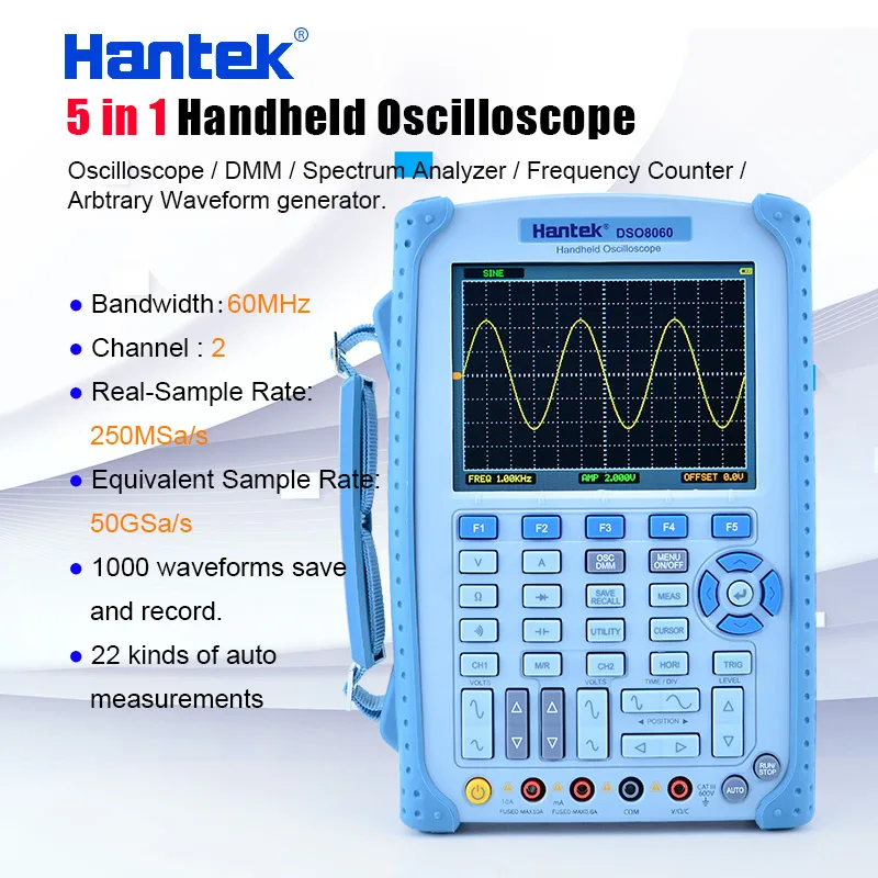 Hantek портативный осциллограф 5 в 1 60 МГц DSO8060 DMM/анализатор спектра/счетчик частоты/произвольный генератор сигналов
Hantek портативный осциллограф 5 в 1 60 МГц DSO8060 DMM/анализатор спектра/счетчик частоты/произвольный генератор сигналов