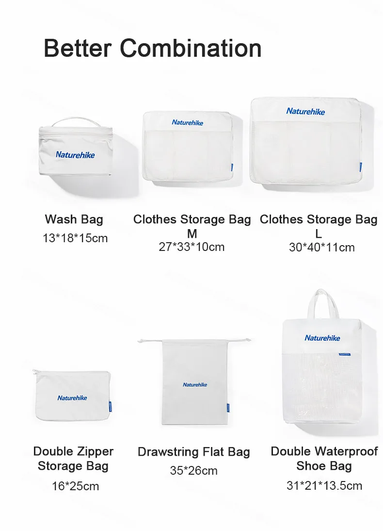 Naturehike 6-in-1 Travel Set 460g Portable Clothes Shoes Wash Bag Waterproof Outdoor Business Equipment Foldable NH20SN005
Naturehike 6-in-1 Travel Set 460g Portable Clothes Shoes Wash Bag Waterproof Outdoor Business Equipment Foldable NH20SN005