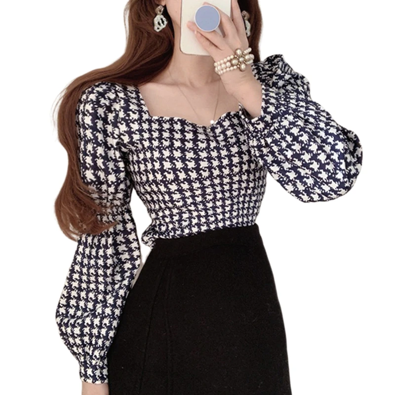 Chic Blouse with A Fluffy Sleeve Puff Plaid Print Crop Blouse with Long Sleeves French Vintage Slim Women Kawaii Clothing XC252
Chic Blouse with A Fluffy Sleeve Puff Plaid Print Crop Blouse with Long Sleeves French Vintage Slim Women Kawaii Clothing XC252