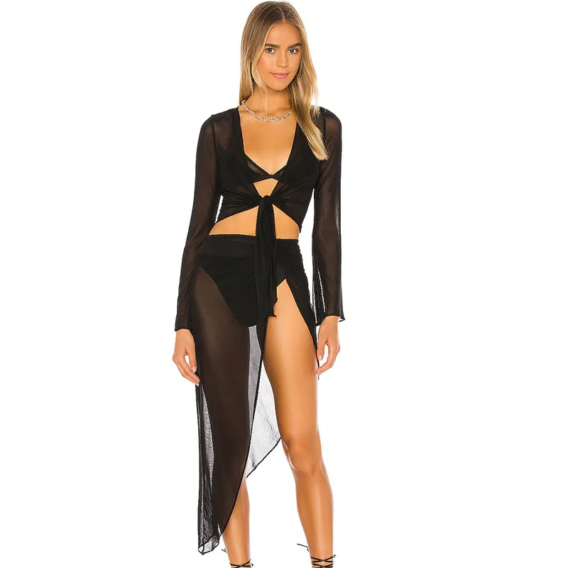 2021 Summer New Sexy Split Black Waistless Perspective Mesh Suit Beach Holiday Sunscreen Dress
2021 Summer New Sexy Split Black Waistless Perspective Mesh Suit Beach Holiday Sunscreen Dress