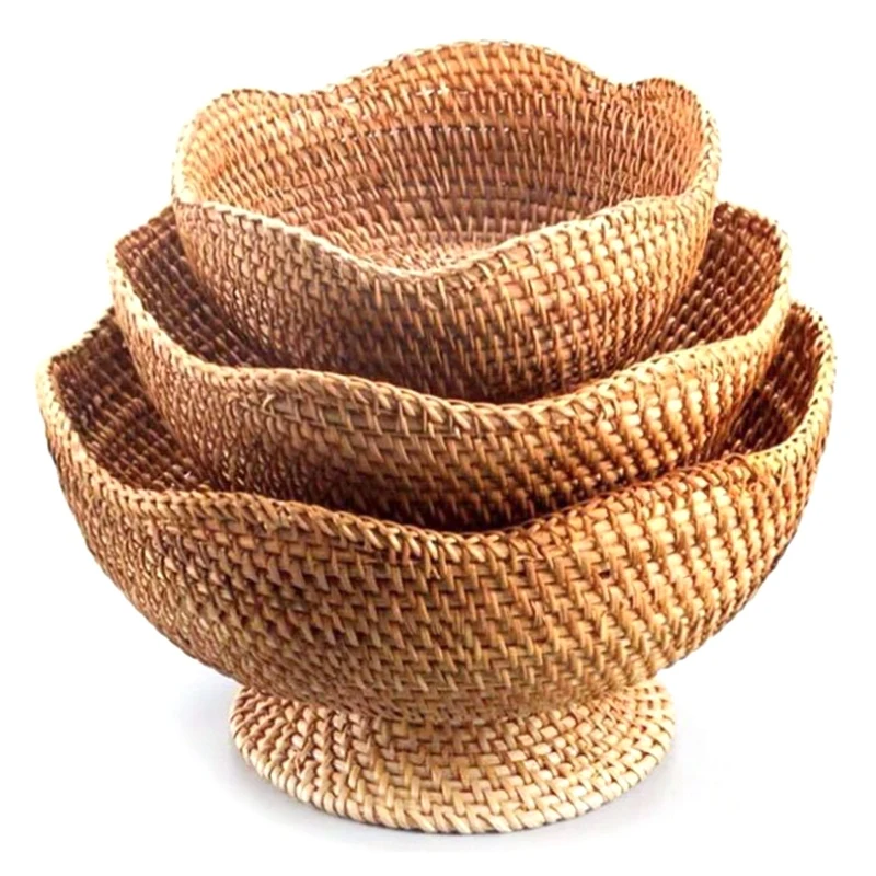 Handmade Rattan Woven High-Foot Storage Basket Living Room Household Storage Basket Candy Snack Fruit Tray, 3PCS
Handmade Rattan Woven High-Foot Storage Basket Living Room Household Storage Basket Candy Snack Fruit Tray, 3PCS