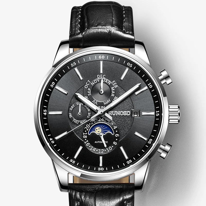 RUNOSD Men's watch luxury multi-function automatic mechanical movement sapphire crystal cowhide butterfly buckle 8333GH
RUNOSD Men's watch luxury multi-function automatic mechanical movement sapphire crystal cowhide butterfly buckle 8333GH